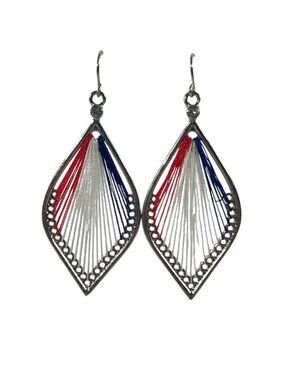 Patriotic Red White Blue Earrings Thread String Art Teardrop Dangle 4th Of July